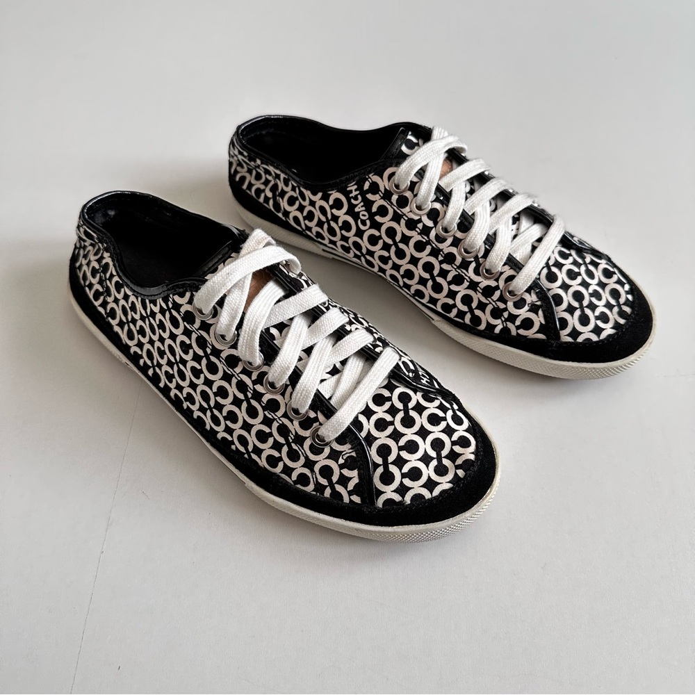 COACH Barrett Sneakers Black Cream Logo Size 8.5
